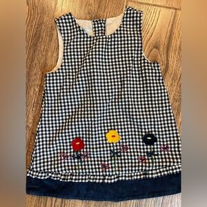 Vintage Samara Girls Navy Floral Gingham Pull On Dress Button Embroidered 4